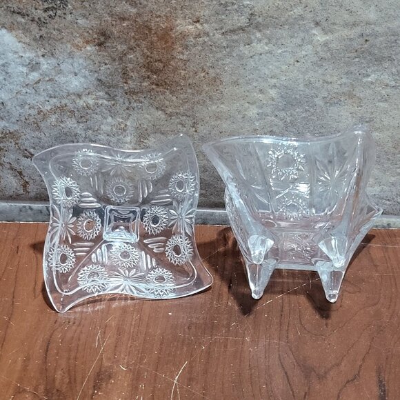Vintage Swirl Square Cut Glass Lidded Footed Candy Jar Trinket Dish - Picture 8 of 9